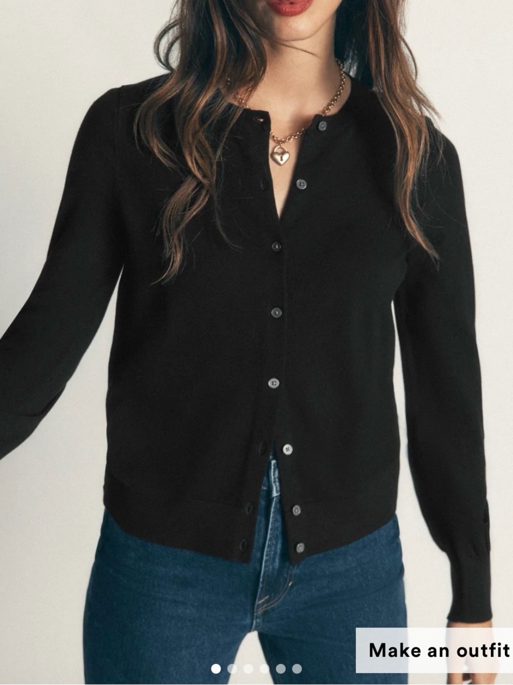 Boden Camilla Cotton Crew Cardigan Black Jumper Sweater eyelet hip length Sz M